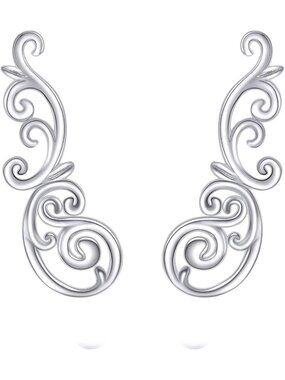 Sterling Silver Vintage Ear Climbers - Elegant Ear Crawler Earrings for Women
